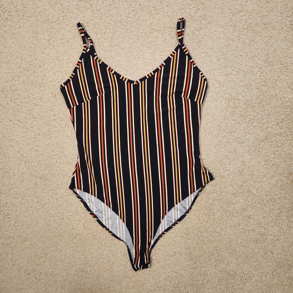 Vintage Striped Multicolored Womens Bodysuit